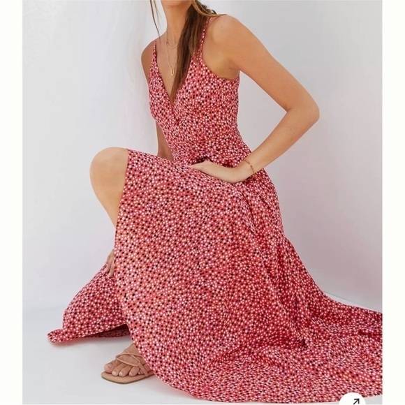 Hutch Womens Orange Polka Dots Maxi Wrap Dress Xsmall - Picture 3 of 7